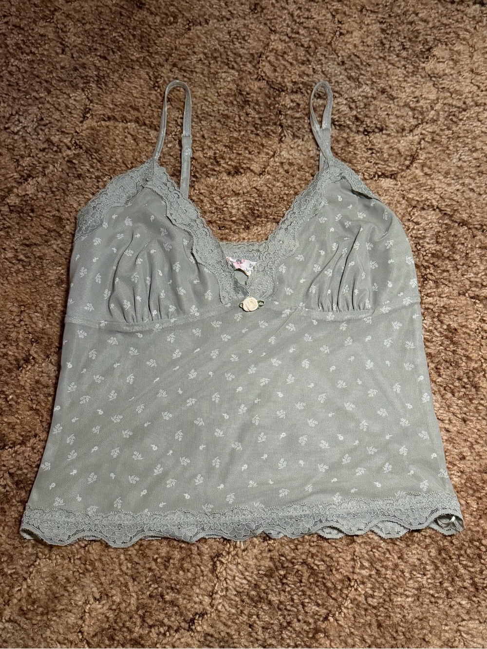 Pink Republic Sage Green Lace-Trim Cami Top